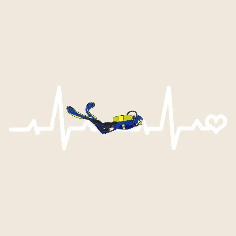 Plongeur Plongée Heartbeat ECG Heart Line Heart