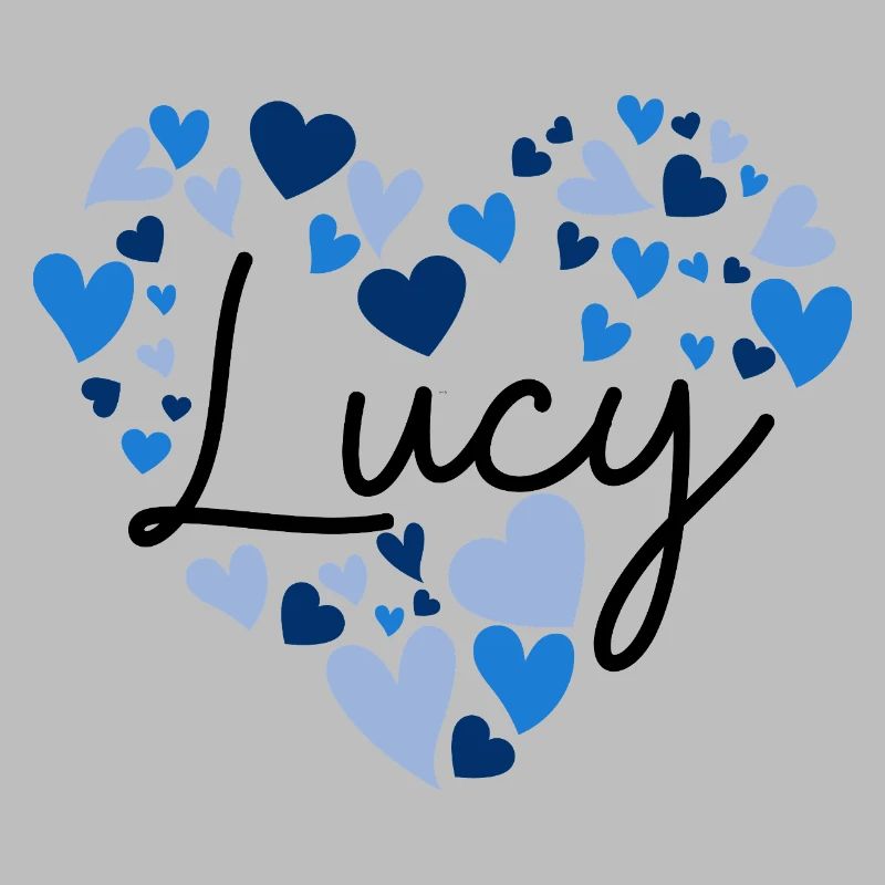 lucy Name Design avec des cœurs bleus en forme de cœur