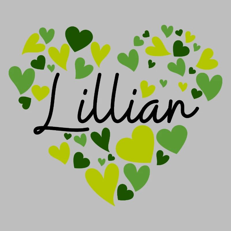Conception du nom de Lillian avec des cœurs verts en forme de cœur