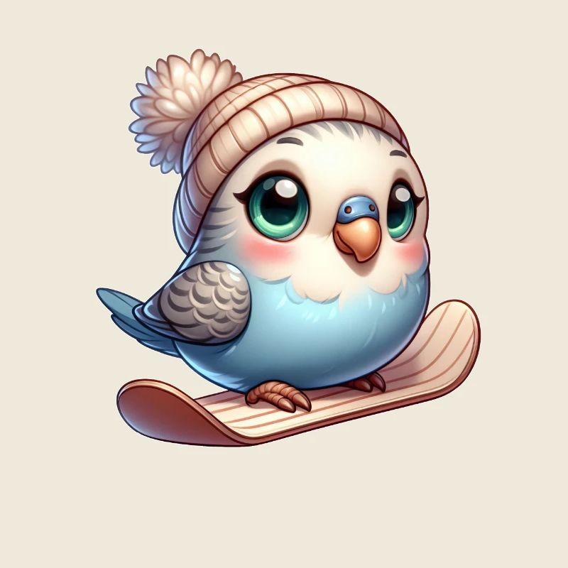 Cute Budgie Snowboarder Cartoon Winter Fun