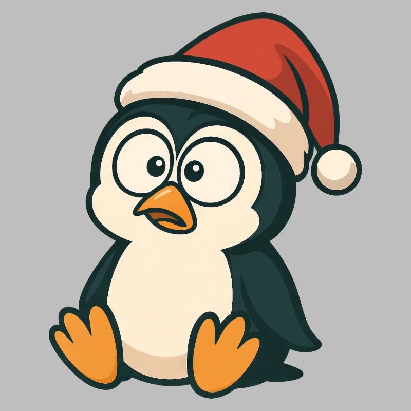 Cute Penguin Santa Hat Cartoon Clumsy