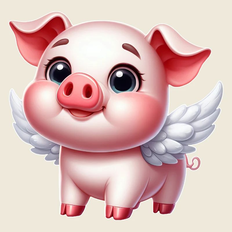 Ange Cochon Dessin animé Ailes Mignon Joyeux