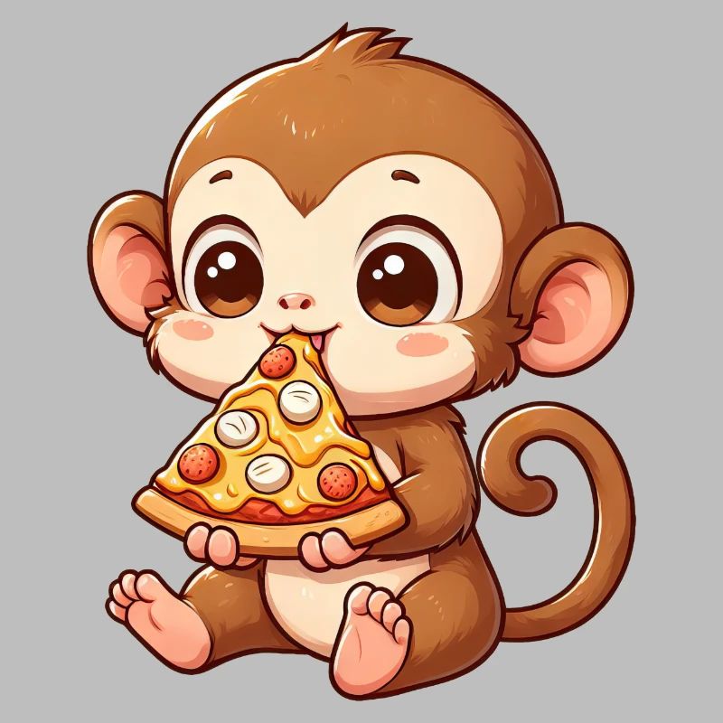 Lustiger Affe liebt Pizza witziger Schimpanse