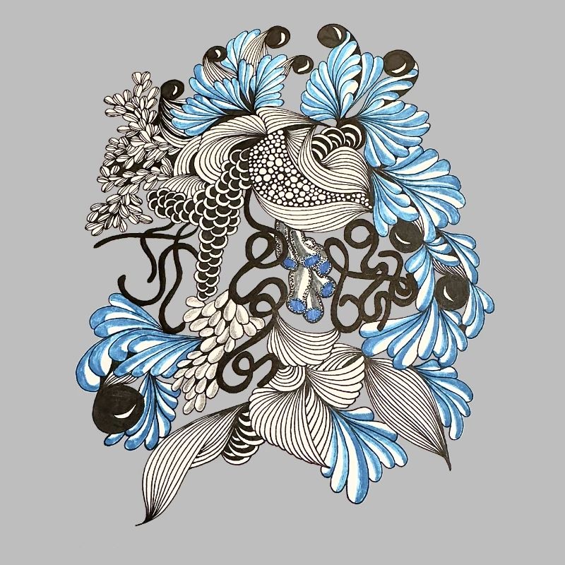 Spirale florale bleue et blanche
