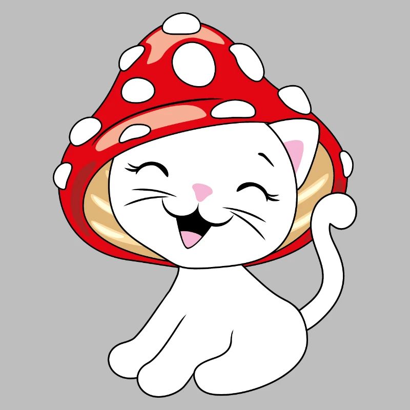 Drôle de chat blanc avec bonnet d’amanite