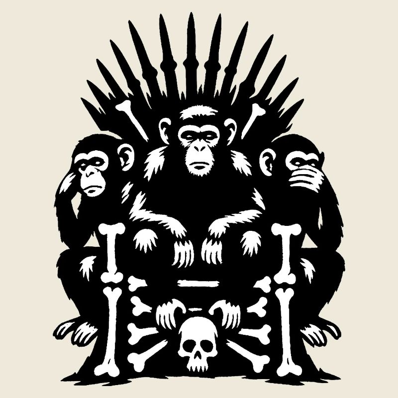 Affen auf Totenkopf und Knochen Thron