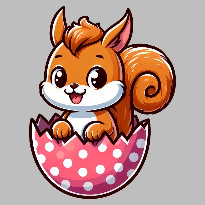 Süßes Eichhörnchen mit Osterei Comic Design