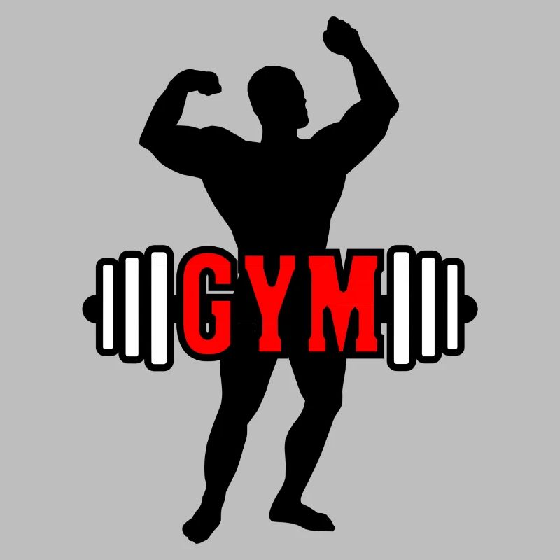 Roter Text "GYM" über Bodybuilder