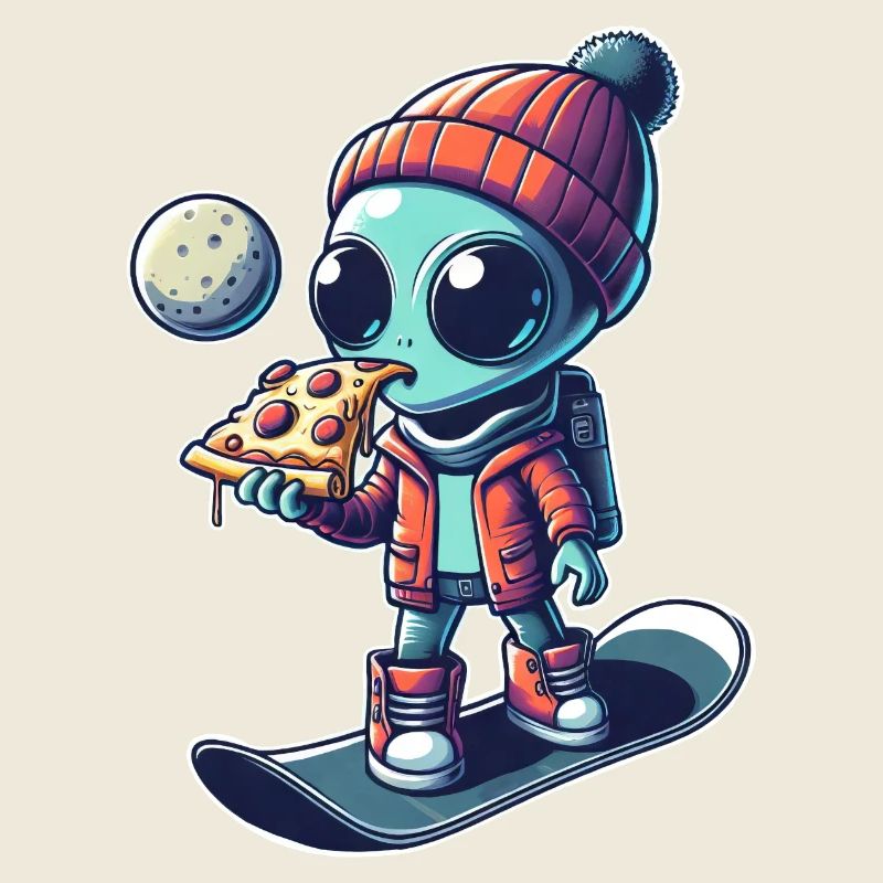 Süßes Comic Alien Snowboard Snowboarder