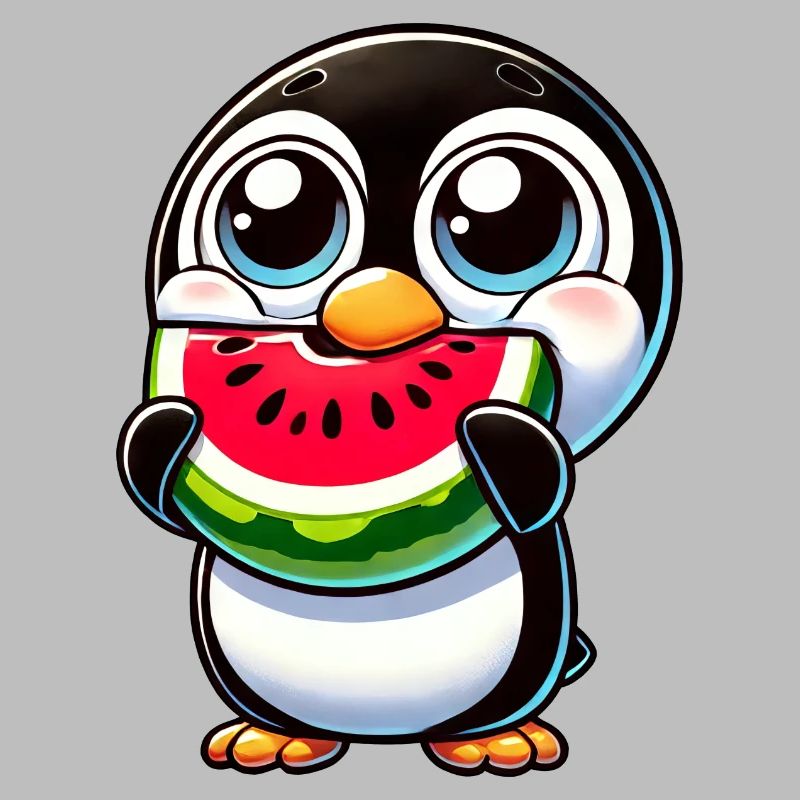 pingouin drôle avec pastèque dessin animé été
