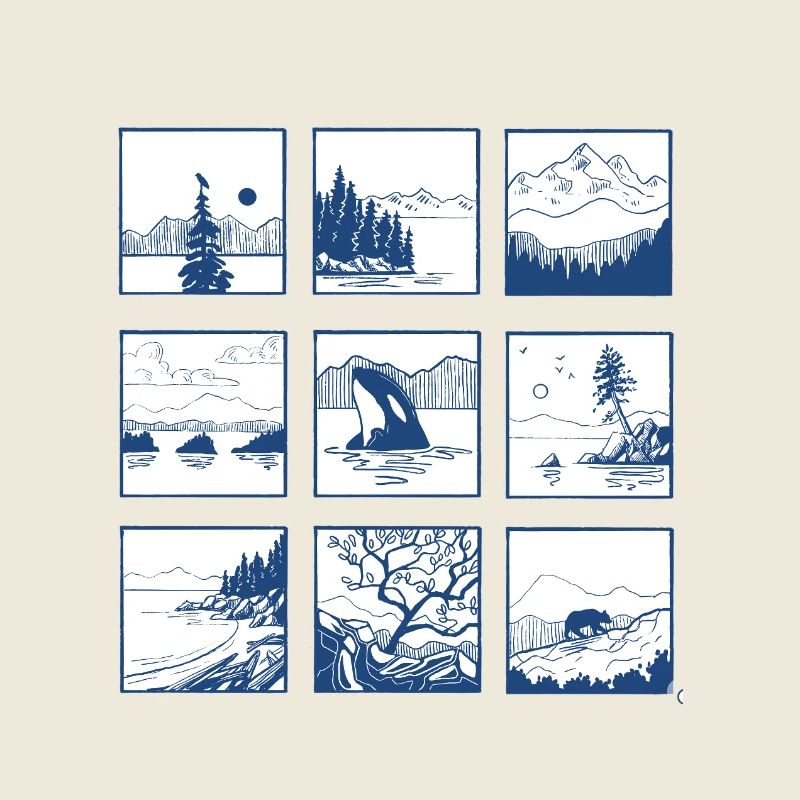 Blue Landscape Quartet Line Art
