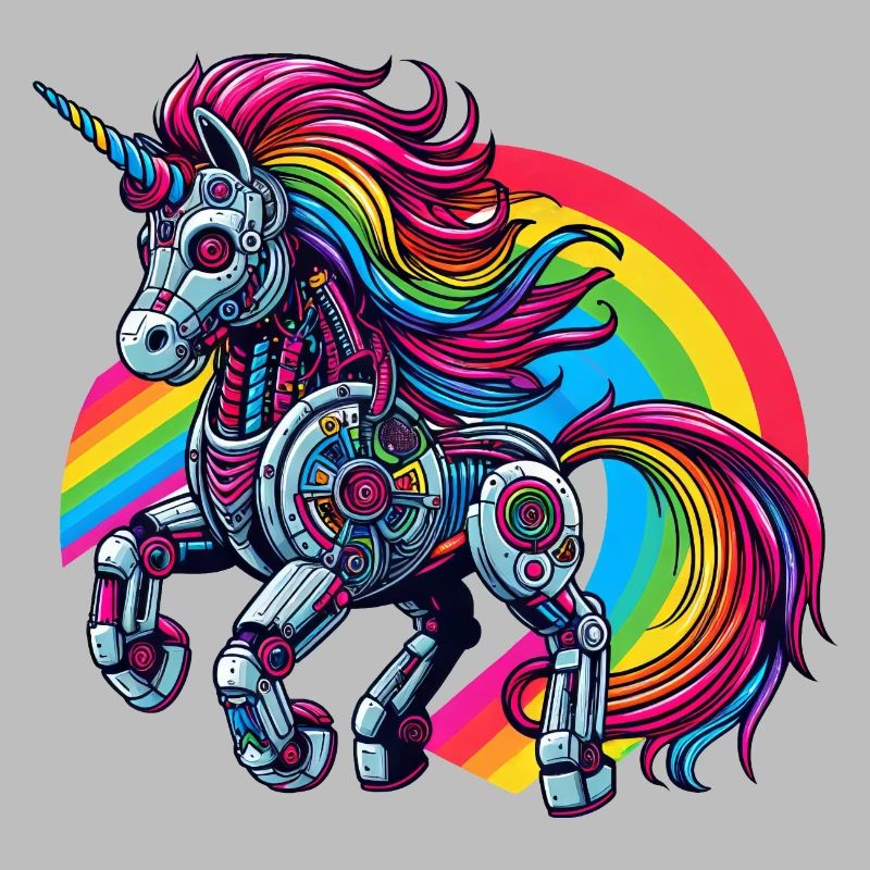 Licorne cyborg avec arc-en-ciel