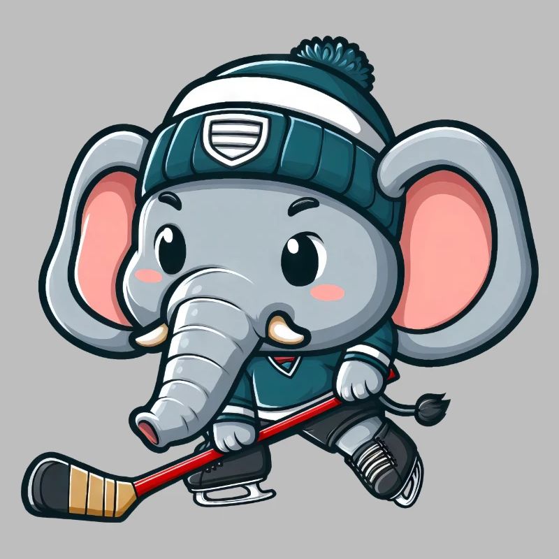 Süßer Elefant Comic Eishockeyspieler Design