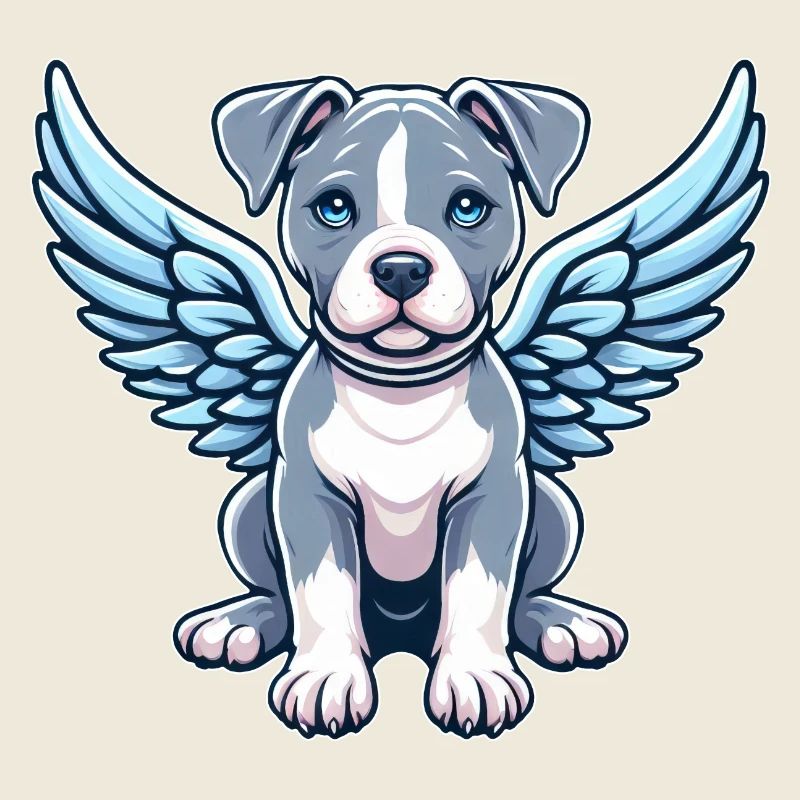 Ailes d’ange de dessin animé de chien Pitbull mignon