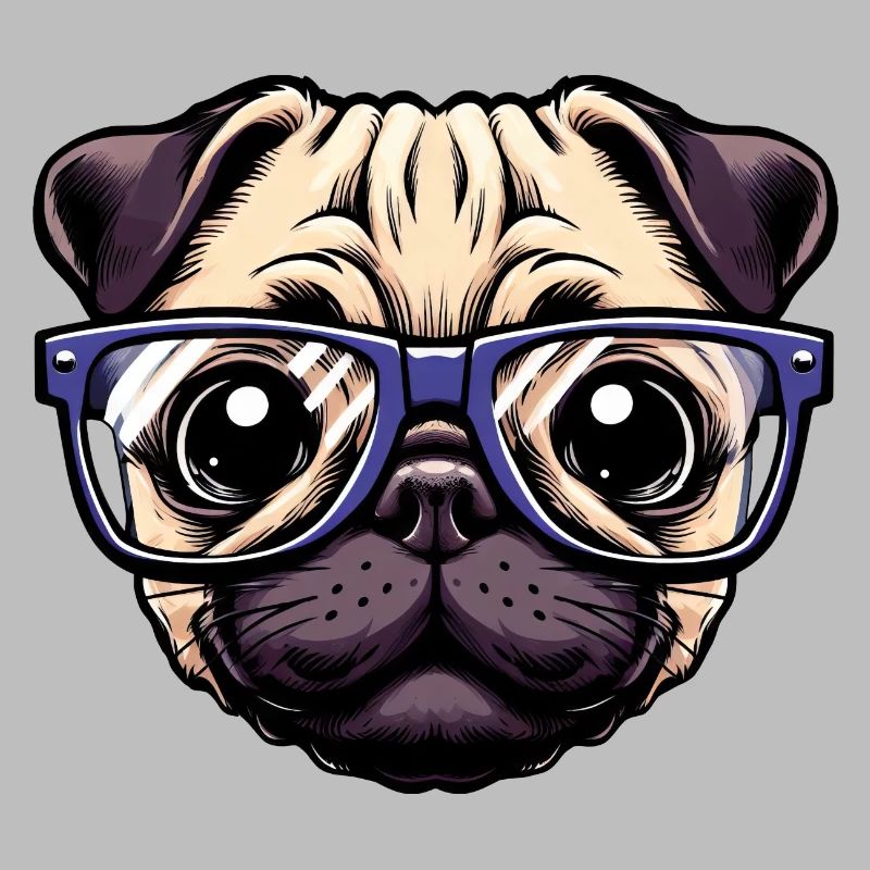 Nerdiger Mops mit Brille