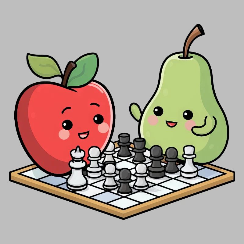 Kawaii Schach Apfel Birne Comic