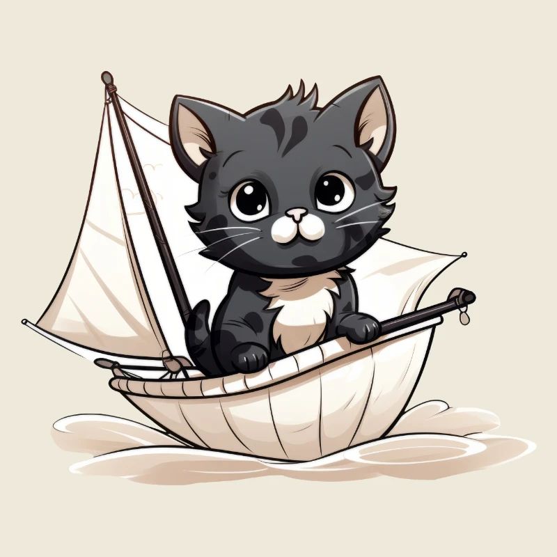 Chat mignon sur un dériveur