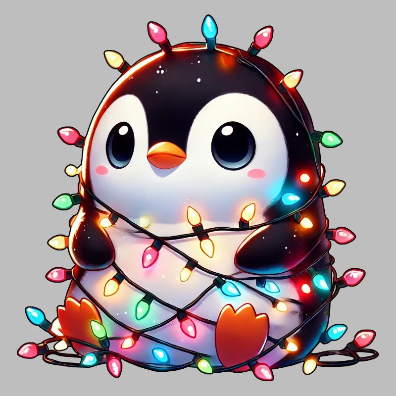 Clumsy Christmas penguin tangled in