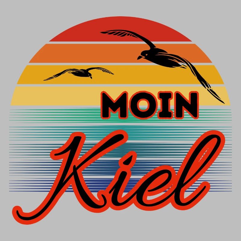 Moin Kiel with seagull in retro style