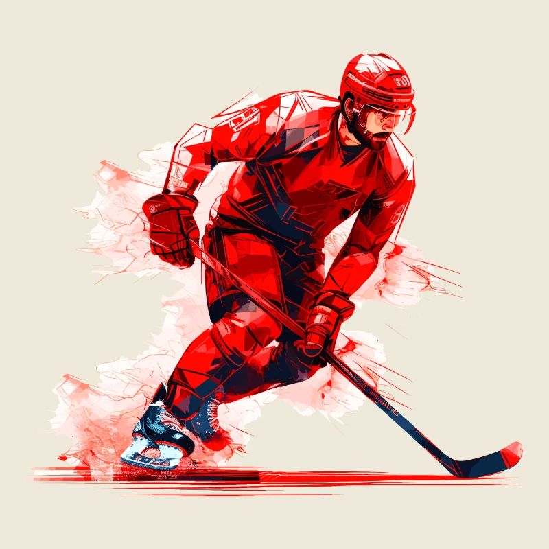 Hockeyspieler mit Hockeyschläger auf Eisbahn, Aquarell