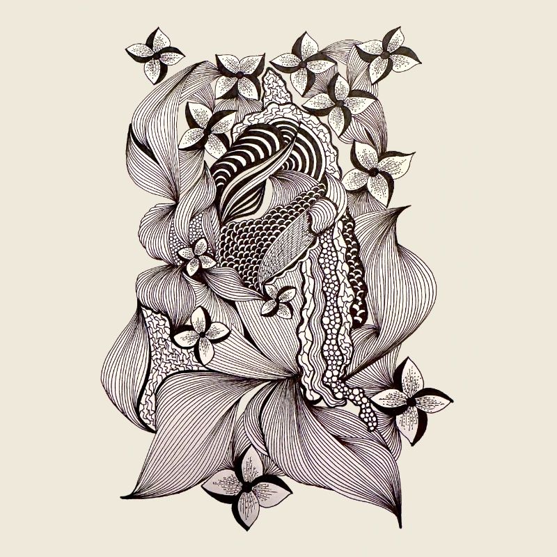 Zentangle Floral Pattern Black & White