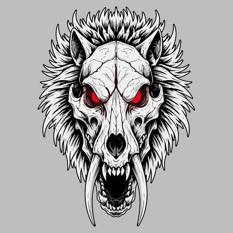 Crâne de Loup Sabertooth Chamanique Yeux Rouges