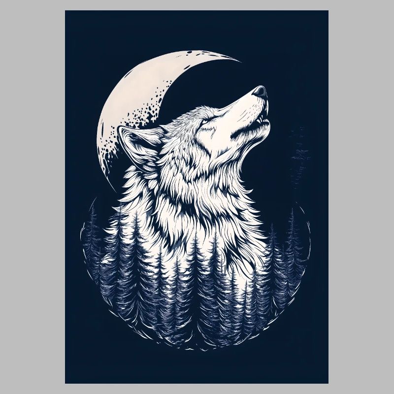 Wolf & Moon – Mystical Forest Design in Blue