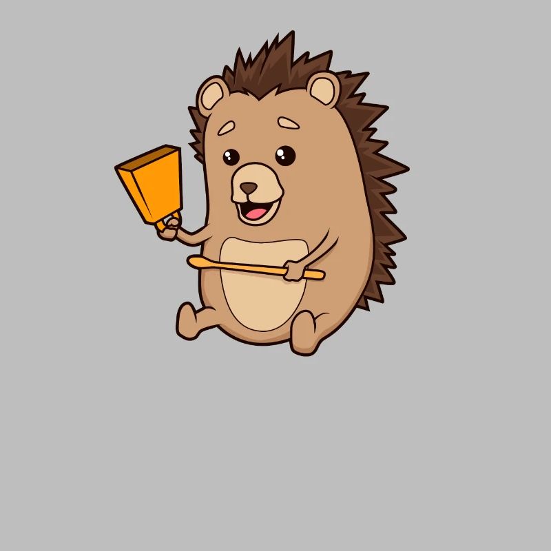 Comic Igel spielt Kuhglocken