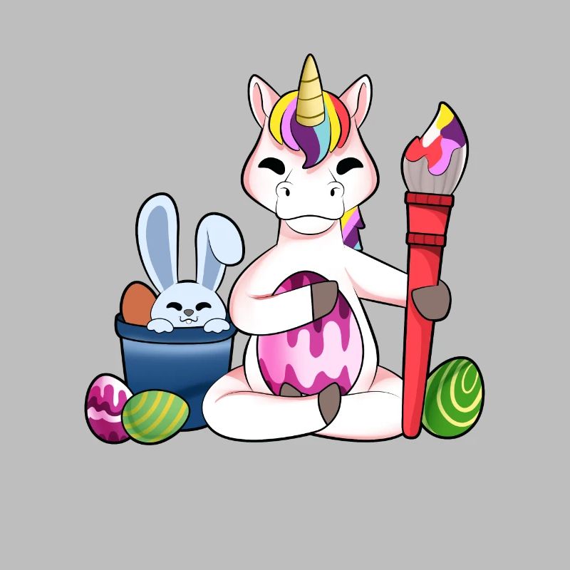 Cute unicorn paints Easter eggs