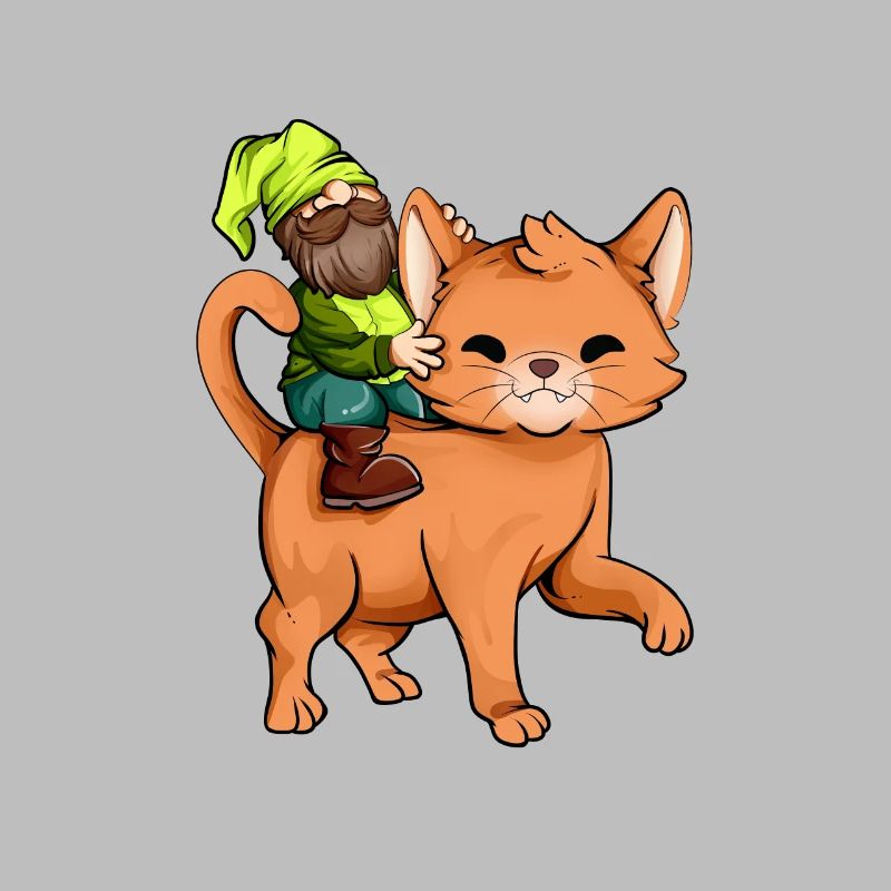 Gartenzwerg reitet Katze