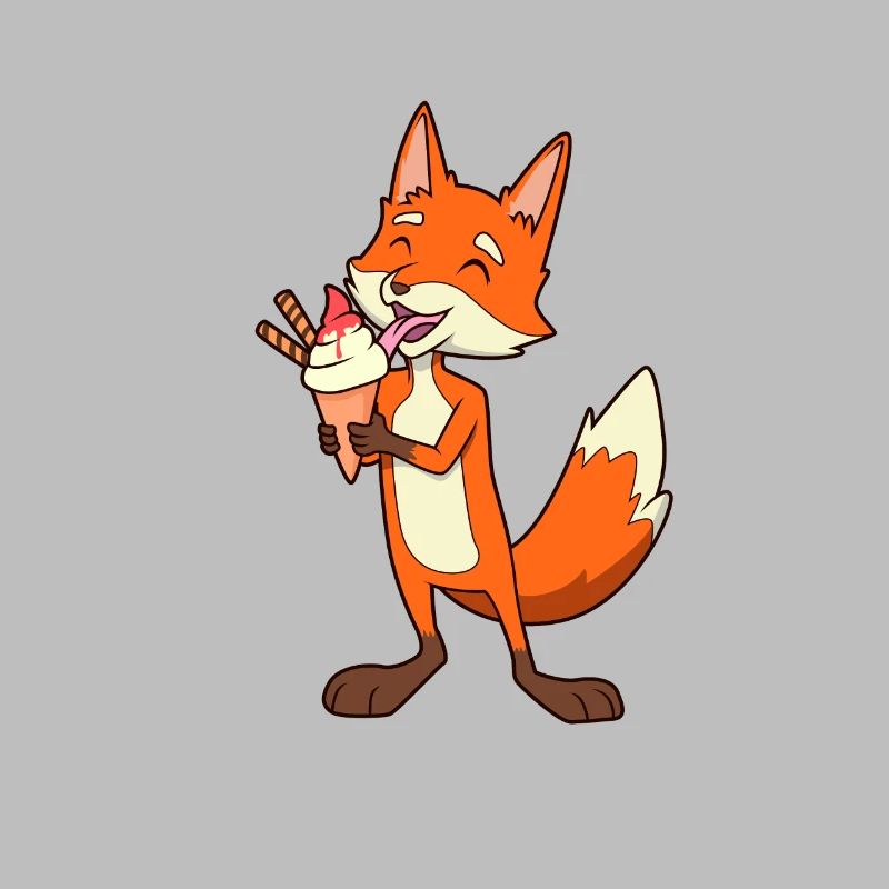 Comic Fuchs genießt Eistüte