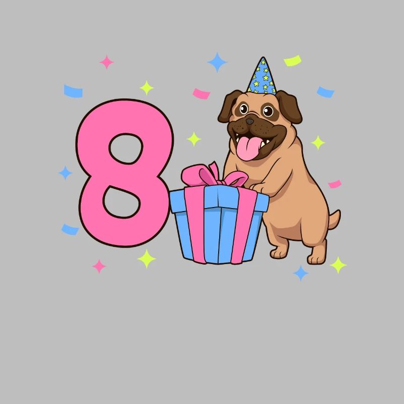 Mit Mops - Mädchen Geburtstag 8 Jahre