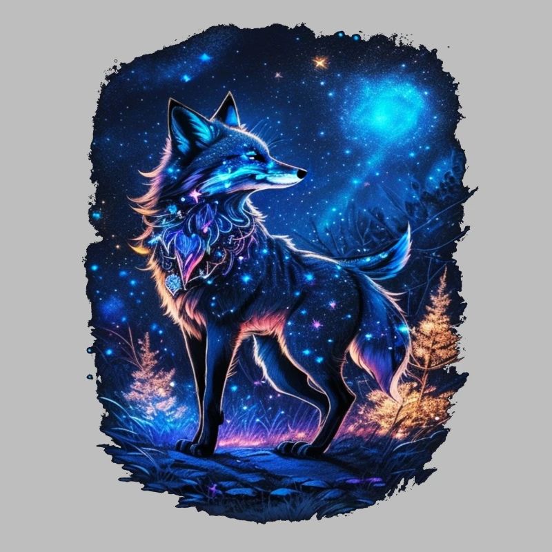 Fox in the Moonlight and Magic Forest Landscape