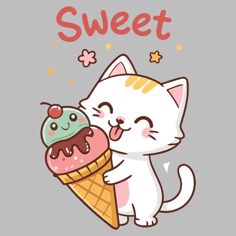Chat Gourmand Kawaii et Cornet Glacé
