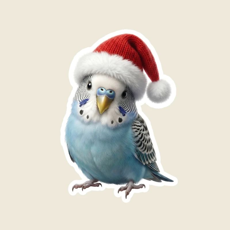 Blue budgie chirping Christmas carols