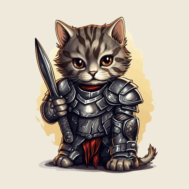 Katze in Ritter Ausrüstung mit Dolch, AI Gen