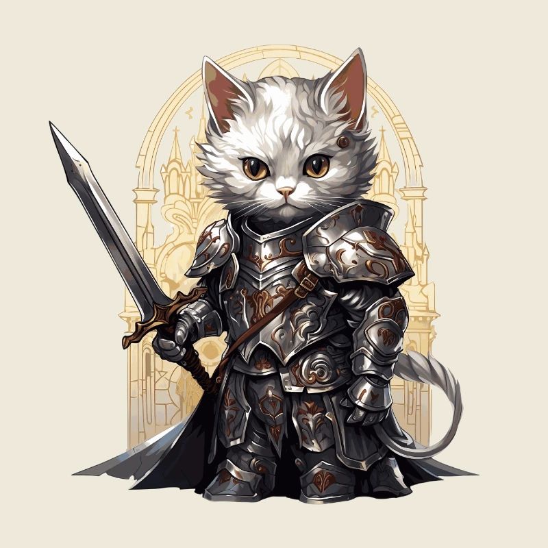 Chat en équipement de chevalier avec épée longue, AI Gen
