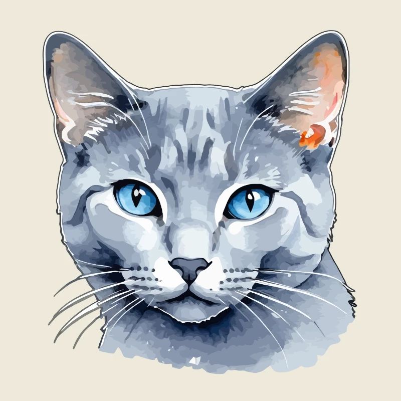 Chat bleu russe Aquarelle
