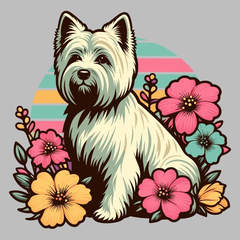 Cairn Terrier Retro Pastel Fleurs