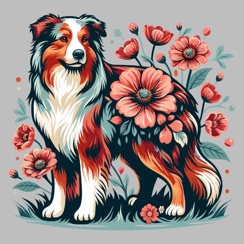 Australian Shepherd Cottage Core Blumen red merle