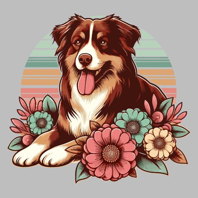 Australian Shepherd red tri Pastel Retro Blumen
