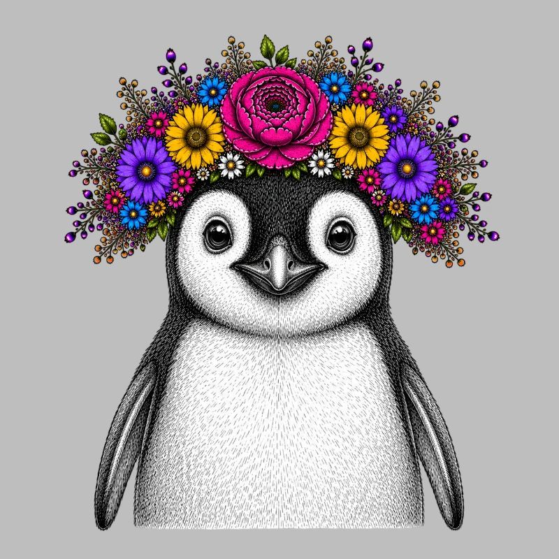 Penguin with flower crown