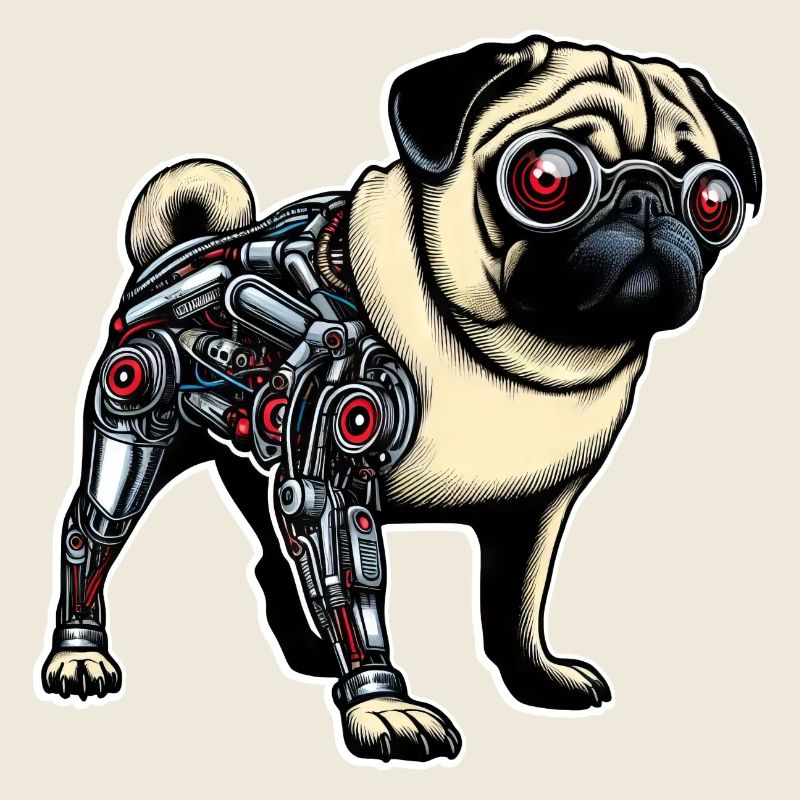 Dog Pug Robot Cyborg Red Eyes