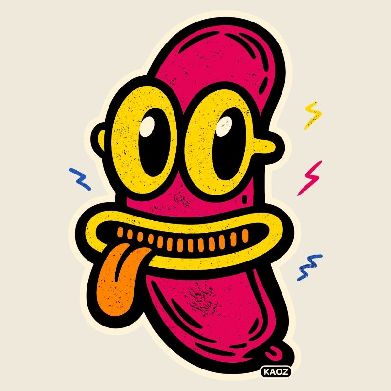 Visage de comique coloré avec une grande langue