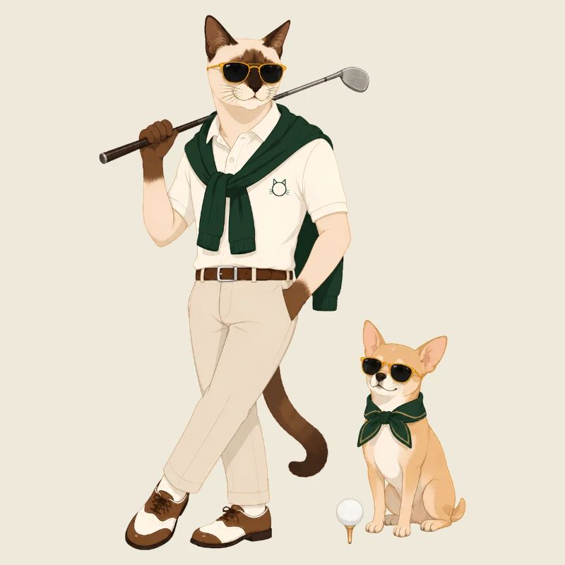 Chat de golf en tenue de polo