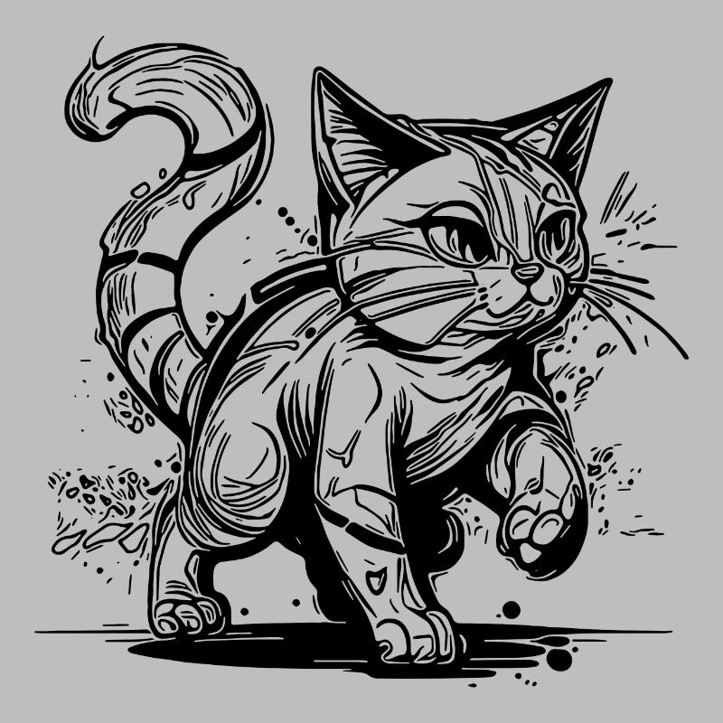 Mignon petit chat domestique maladroit dans le style de tatouage