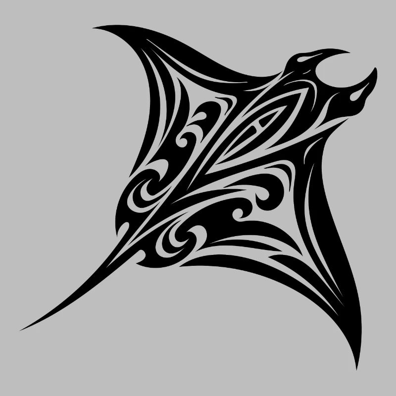 Tribal Manta Ray Style Diver Fan Tattoo