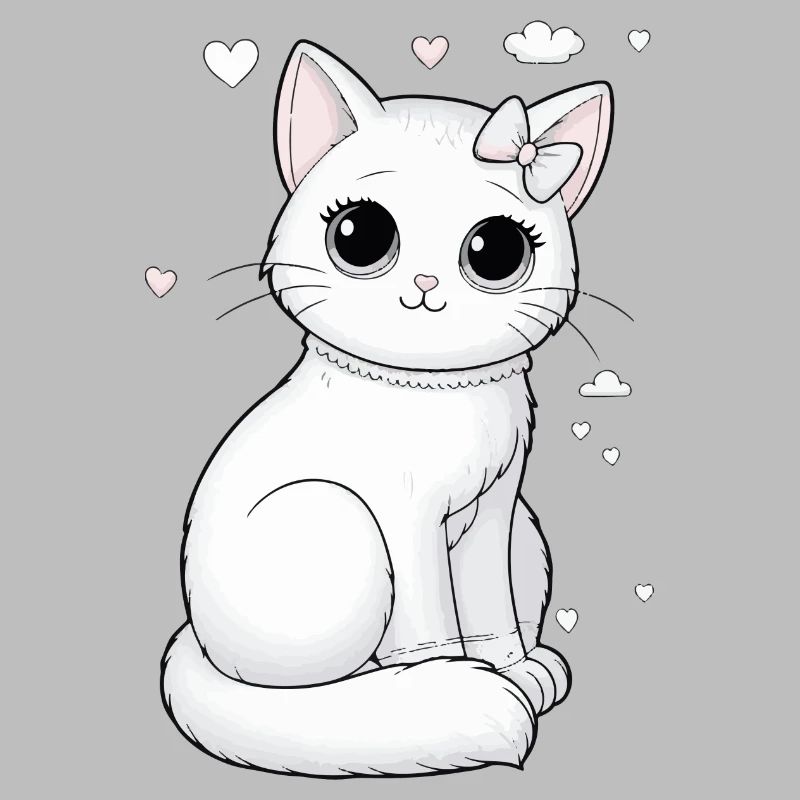 Chat blanc avec câlin d’arc et câlin