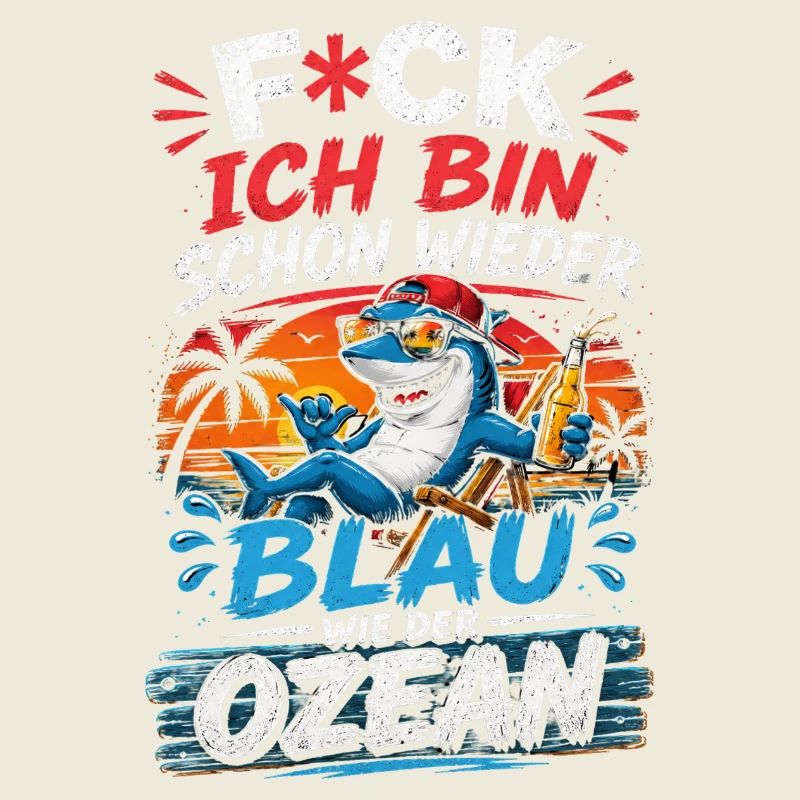 Funny shark on the beach: Blue as ocean