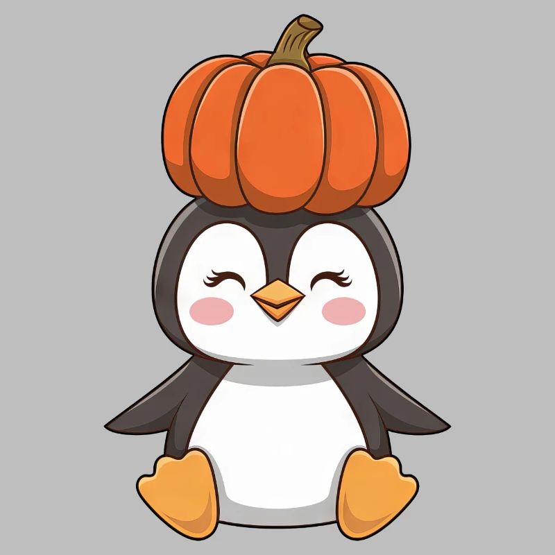 Mignon Halloween Pingouin Citrouille Dessin Animé